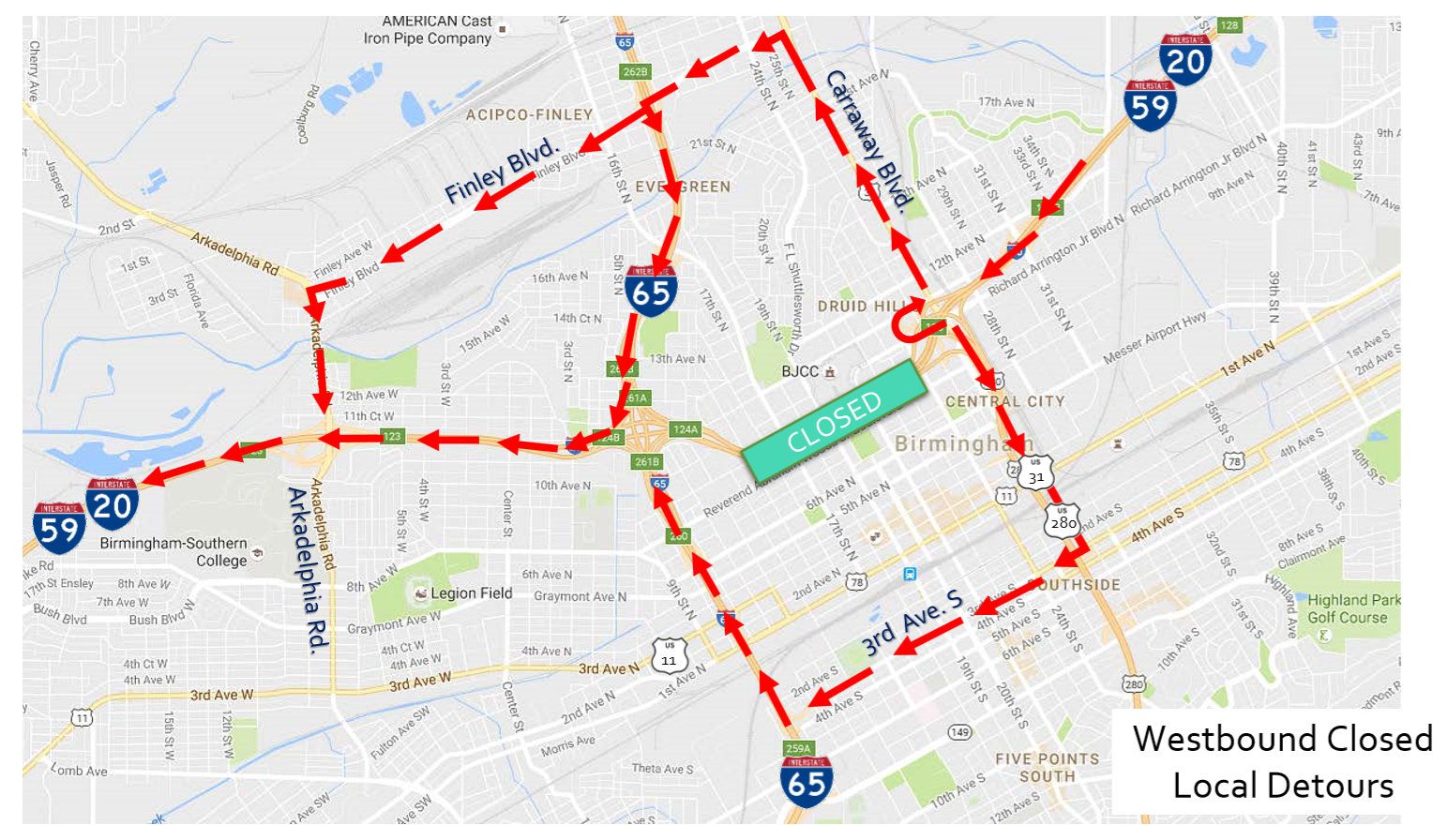 I 59 20 In Downtown Birmingham Will Close For 14 Months Starting